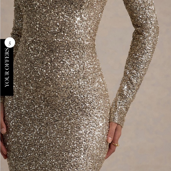 Club L London Galaxy Champagne Sequin Turtle Neck Gold Maxi Dress Size 10 NWT - Picture 5 of 8